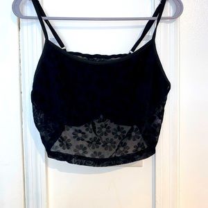 Thrifted black mesh crop top with under layer